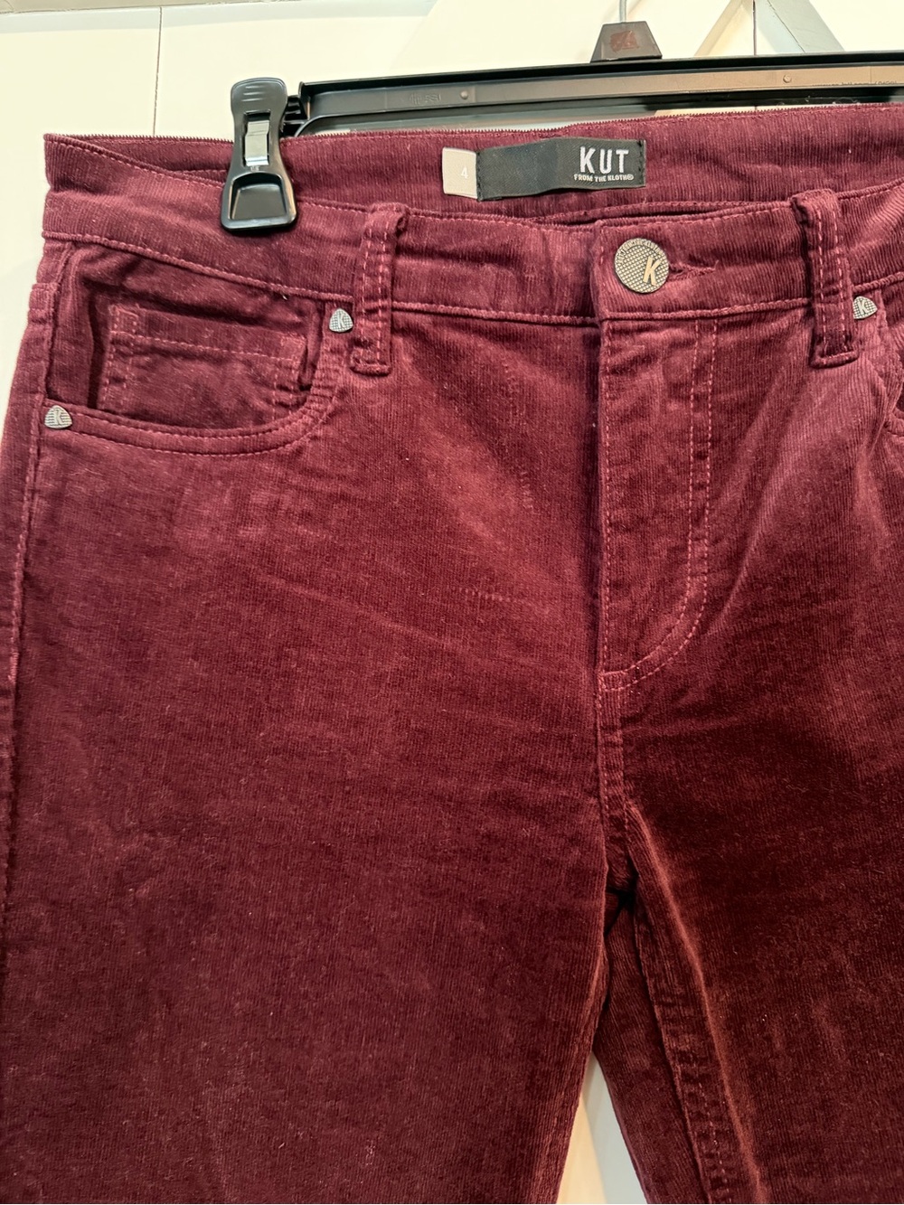Kut from the Kloth Mid-Rise Wine Color Skinny Corduroy Jeans